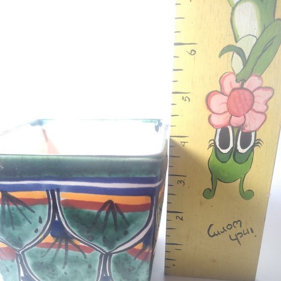 4"Tall Square Planter Hand Painted Ceramic Flower/Succulent/Herbs Pot Drain Hole - Picture 4 of 8